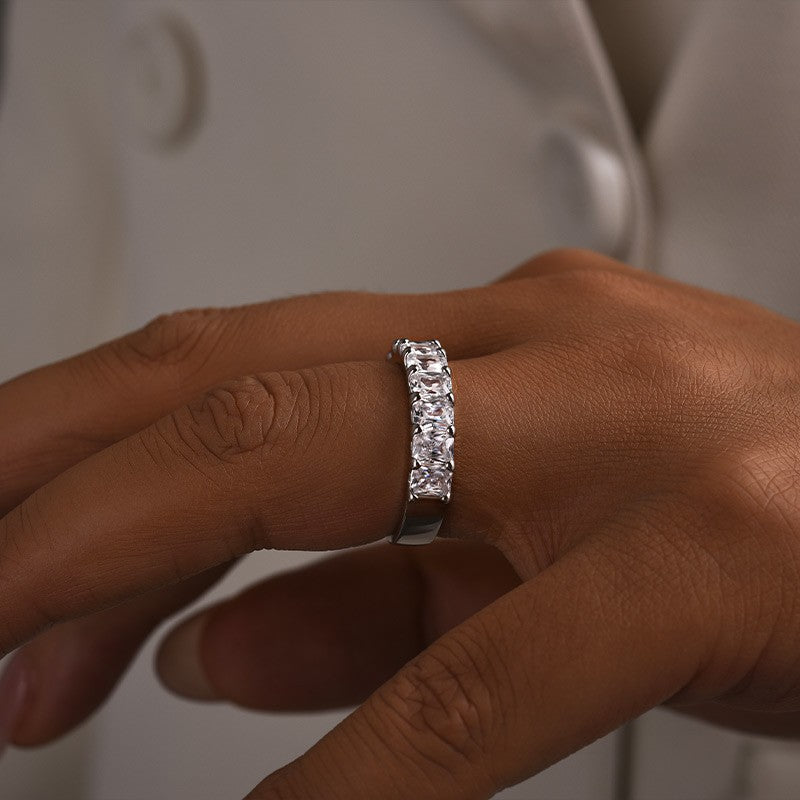 3.0Ct Radiant Cut Half Wedding Band Travel Ring In Sterling Silver