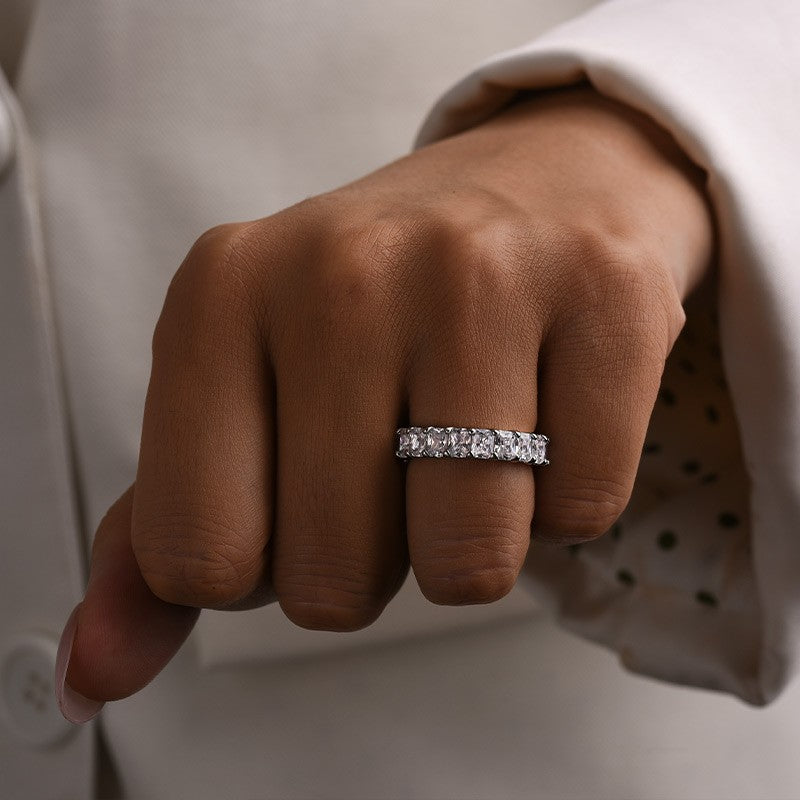 3.0Ct Radiant Cut Half Wedding Band Travel Ring In Sterling Silver