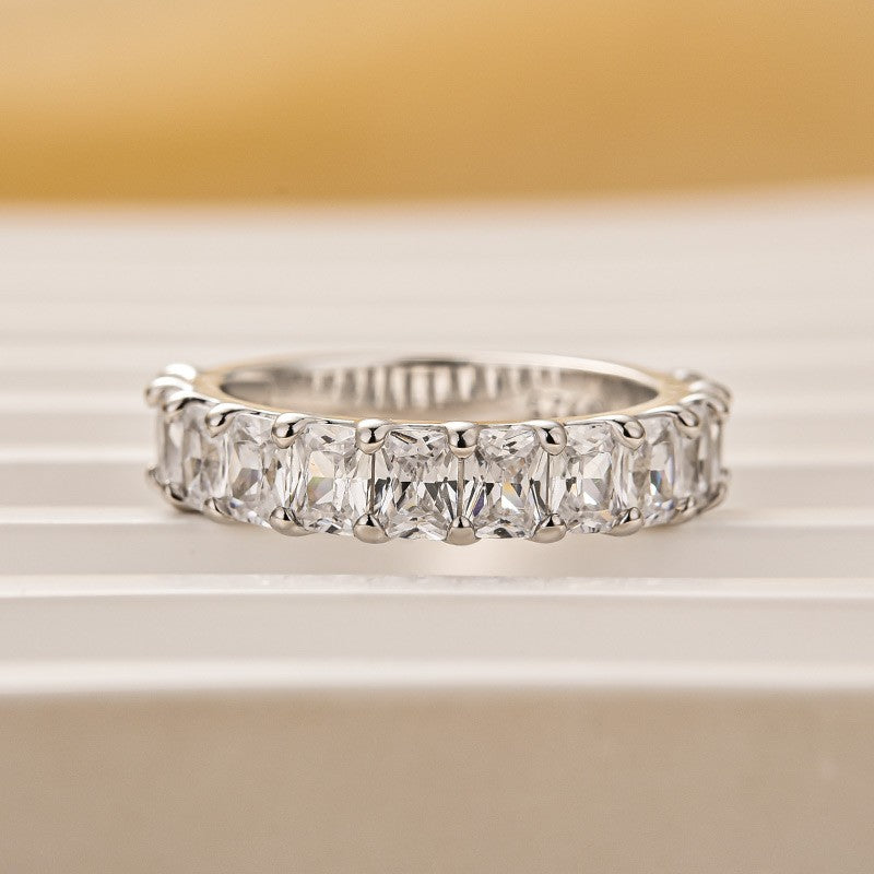 3.0Ct Radiant Cut Half Wedding Band Travel Ring In Sterling Silver