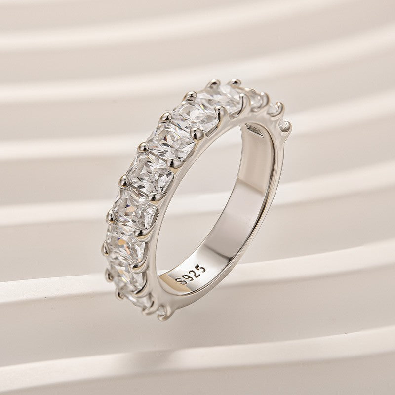 3.0Ct Radiant Cut Half Wedding Band Travel Ring In Sterling Silver