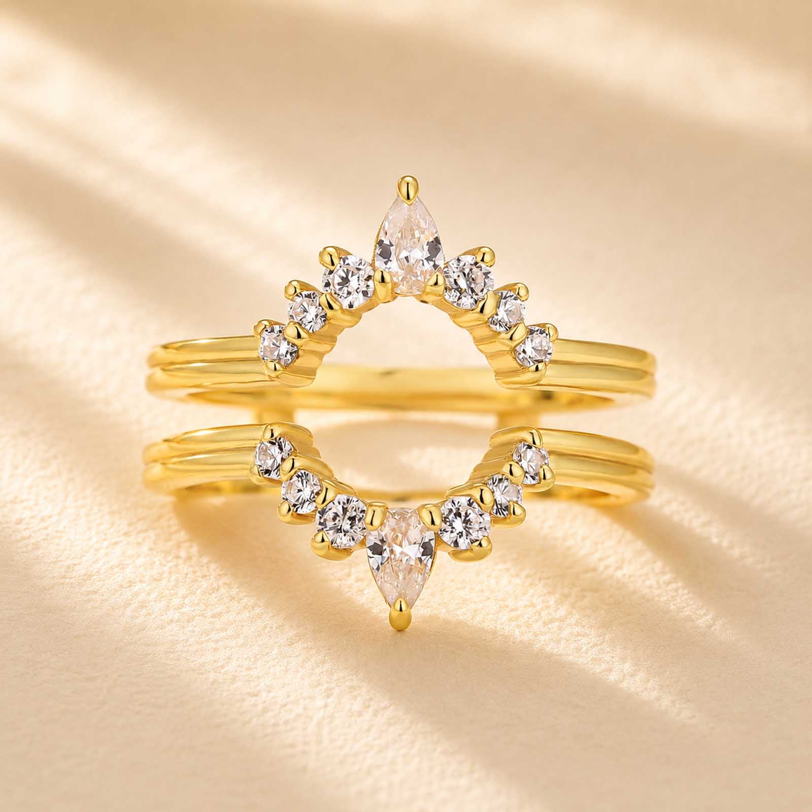 S925 0.75Ct Pear Cut & Round Cut Crown Open Wedding Band Stackable Enhancer Band
