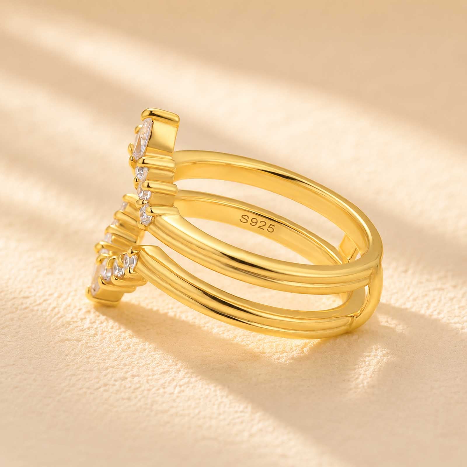S925 0.75Ct Pear Cut & Round Cut Crown Open Wedding Band Stackable Enhancer Band
