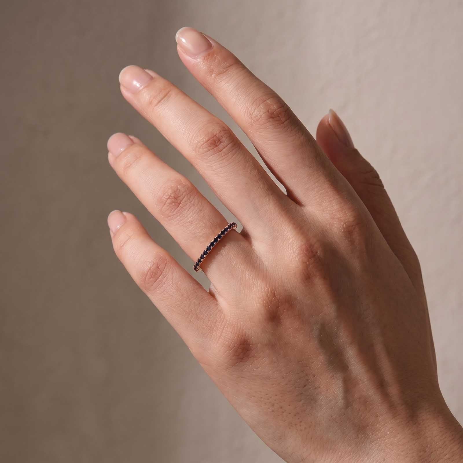 S925 Moissanite 0.5 Ct Round Cut Full Eternity Black Stone Stackable Thin Band For Everyday Wear
