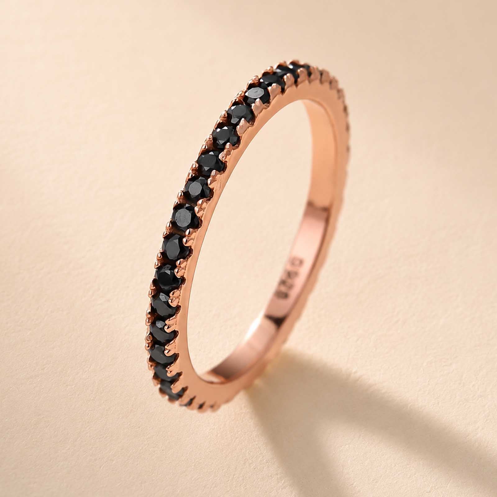 S925 Moissanite 0.5 Ct Round Cut Full Eternity Black Stone Stackable Thin Band For Everyday Wear
