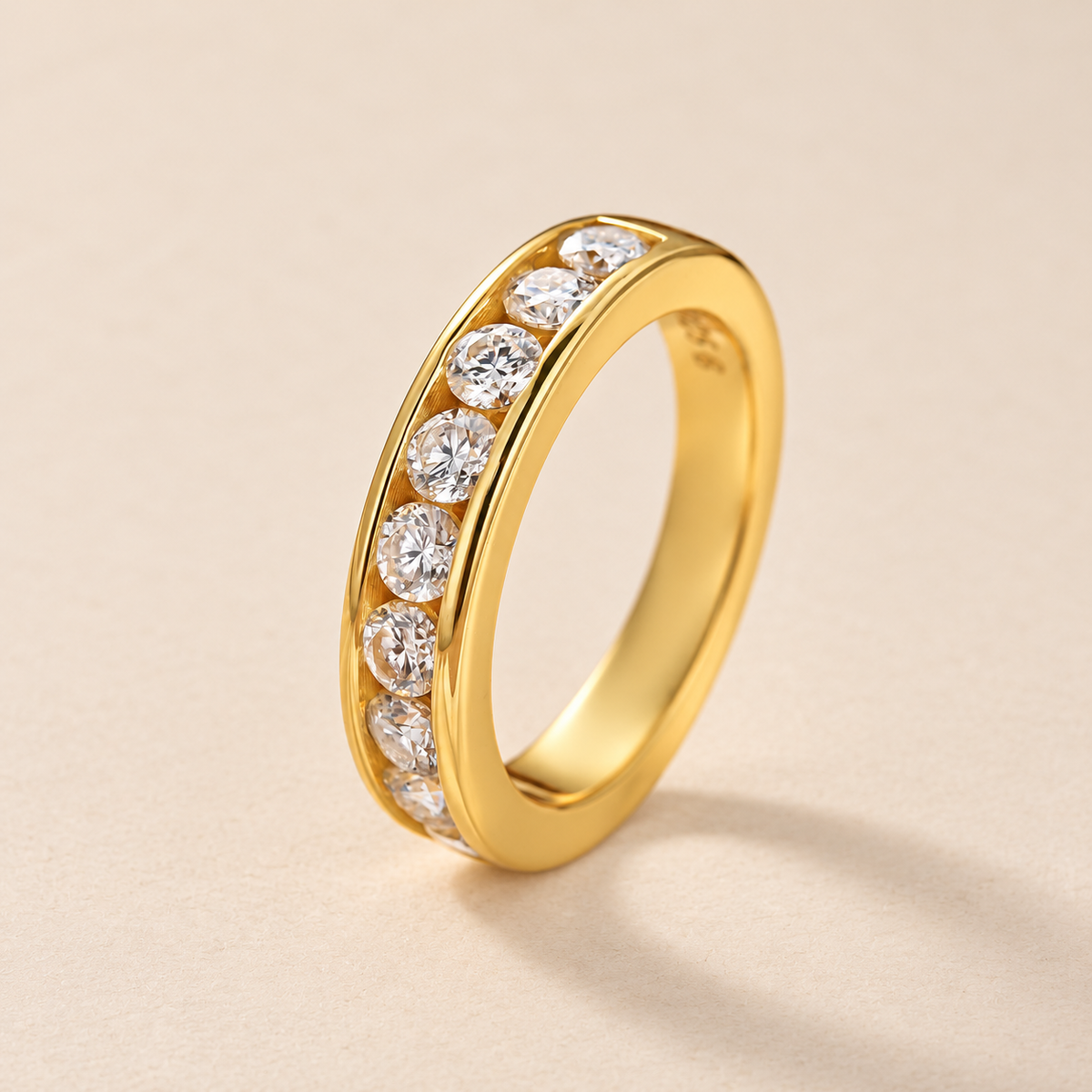 Moissanite Channel Setting 0.9Ct Round Cut Half Eternity Band In Sterling Silver