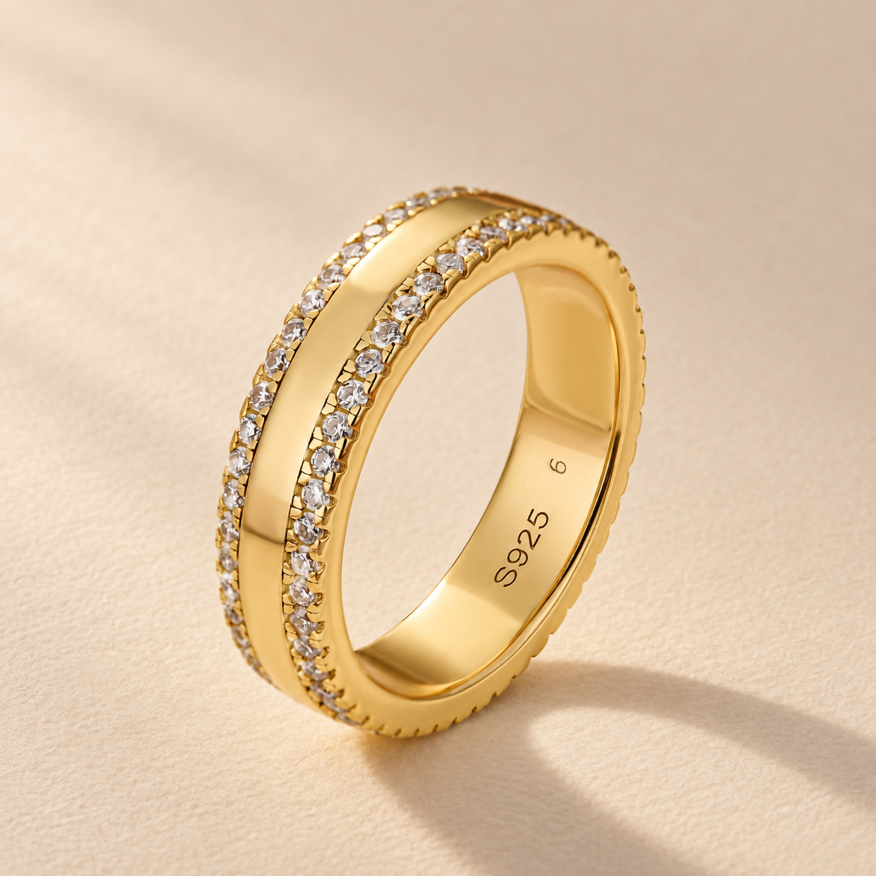 Moissanite Double‑Row Pavé Eternity Round Cut 0.67Ct Wide Wedding Ring in Sterling Silver