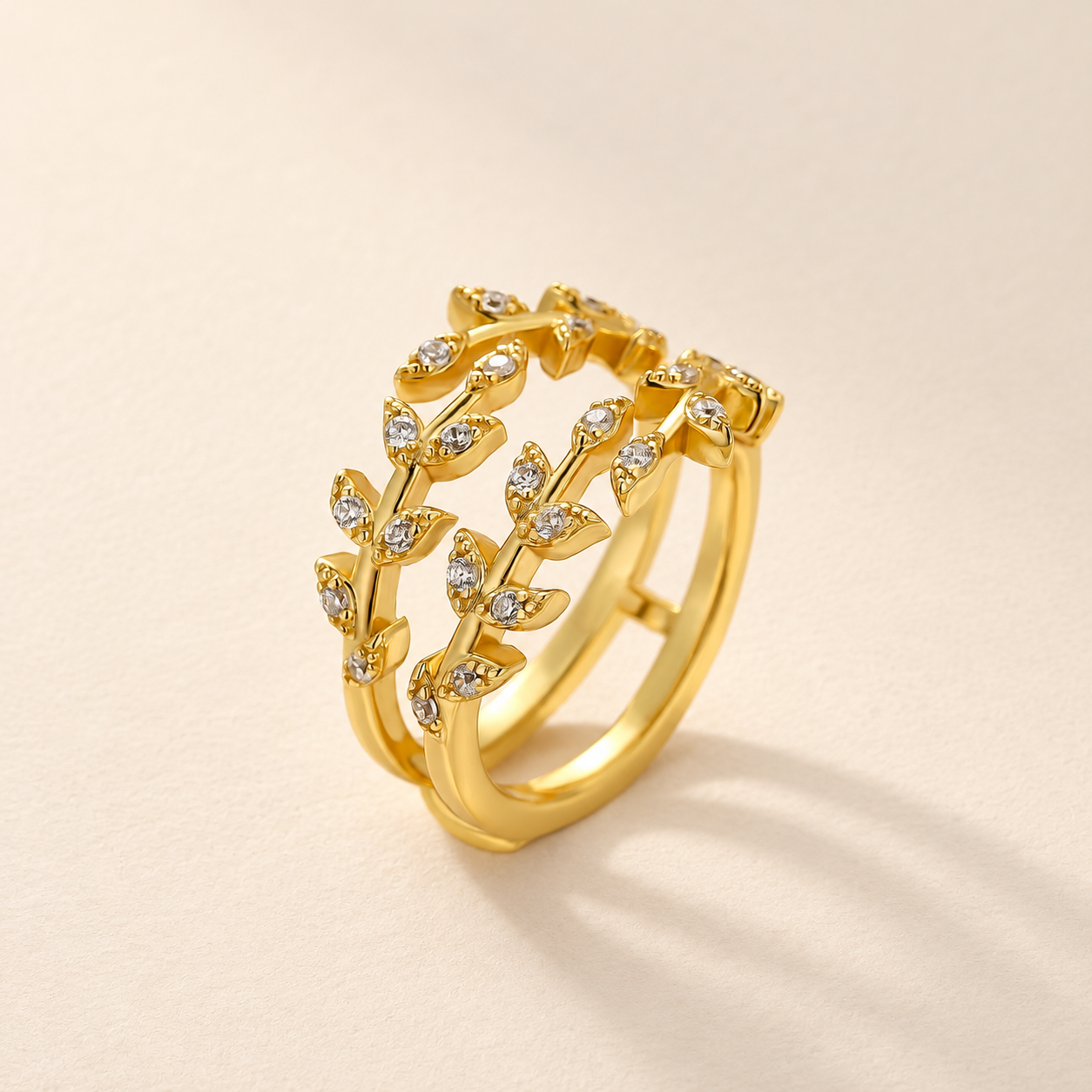 Enhancer 0.21Ct Round Cut Double Vine Leaf Nature-Inspired Wedding Band