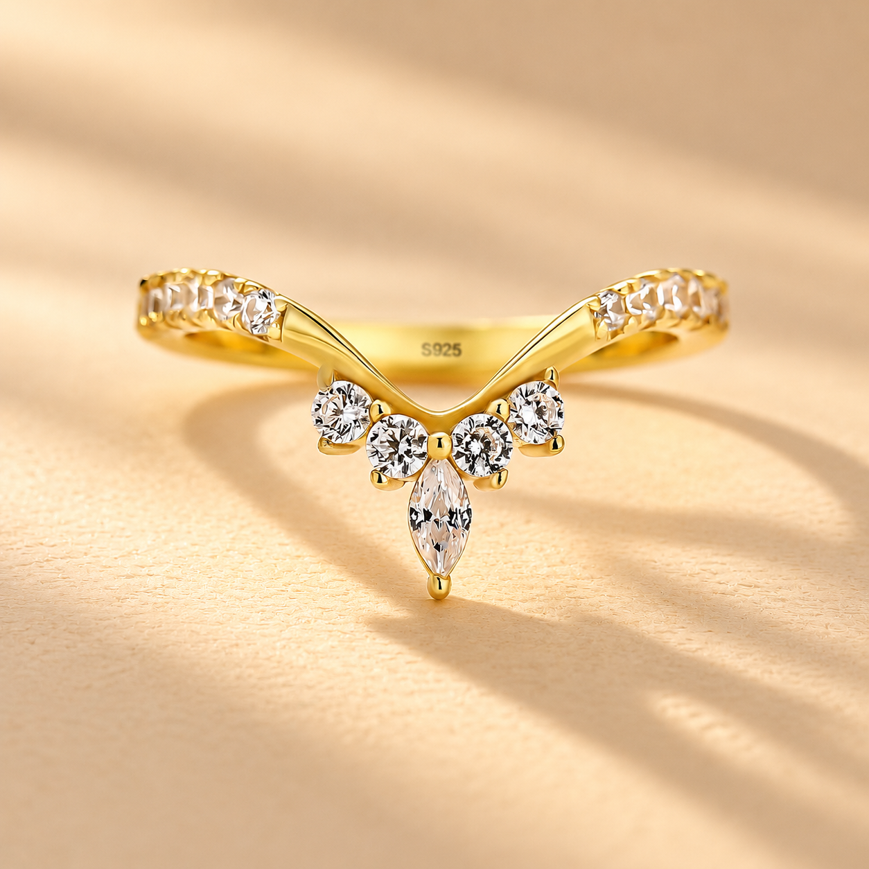 Vintage Marquise Cut V-Shaped Stackable Wedding Band