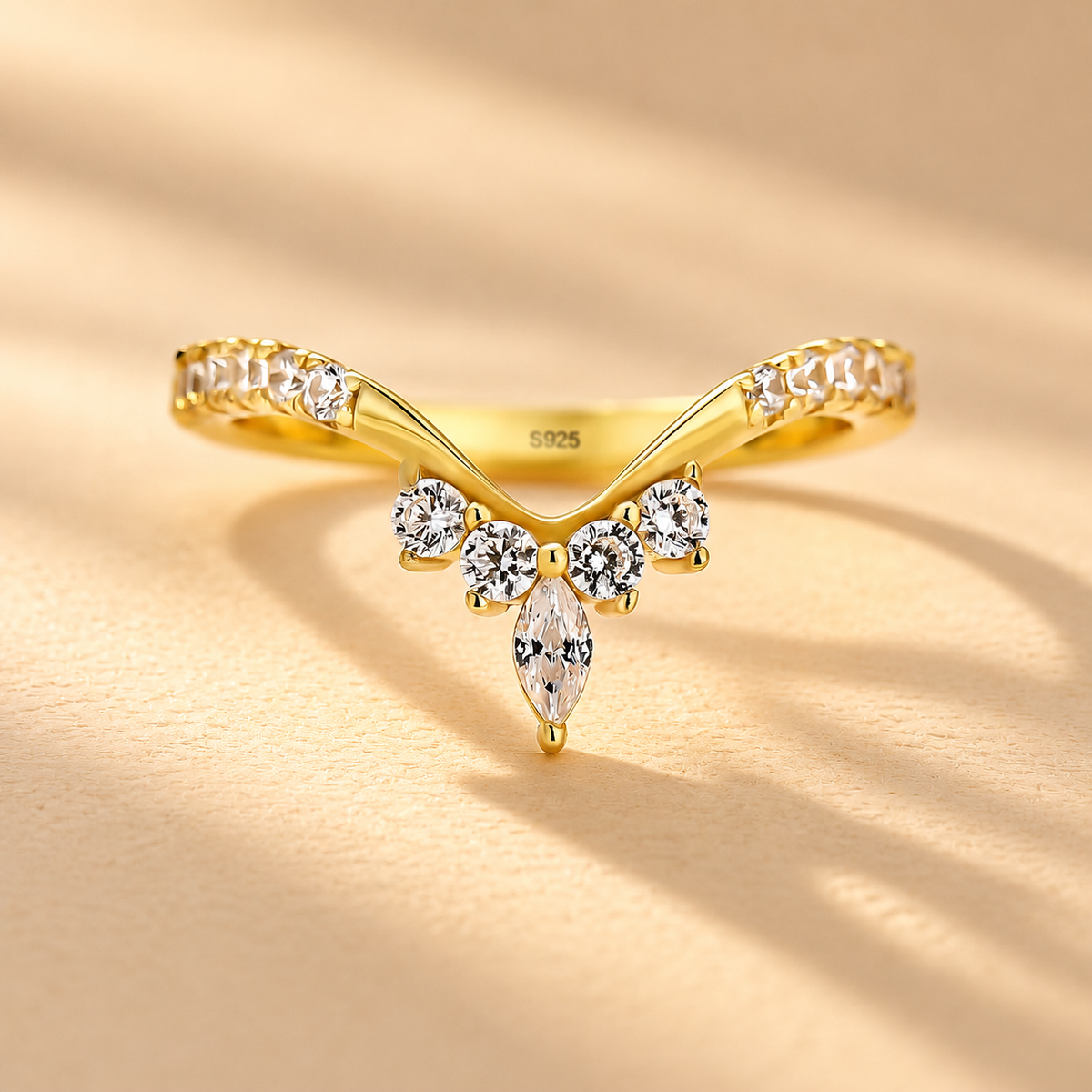Vintage Marquise Cut V-Shaped Stackable Wedding Band