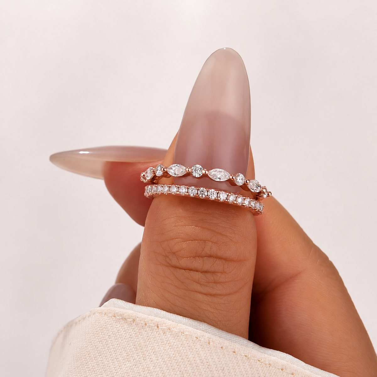 Eternity Stackable Round Cut & Marquise Cut Wedding Band Set