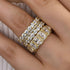 Close-up of cushion cut stackable wedding ring set