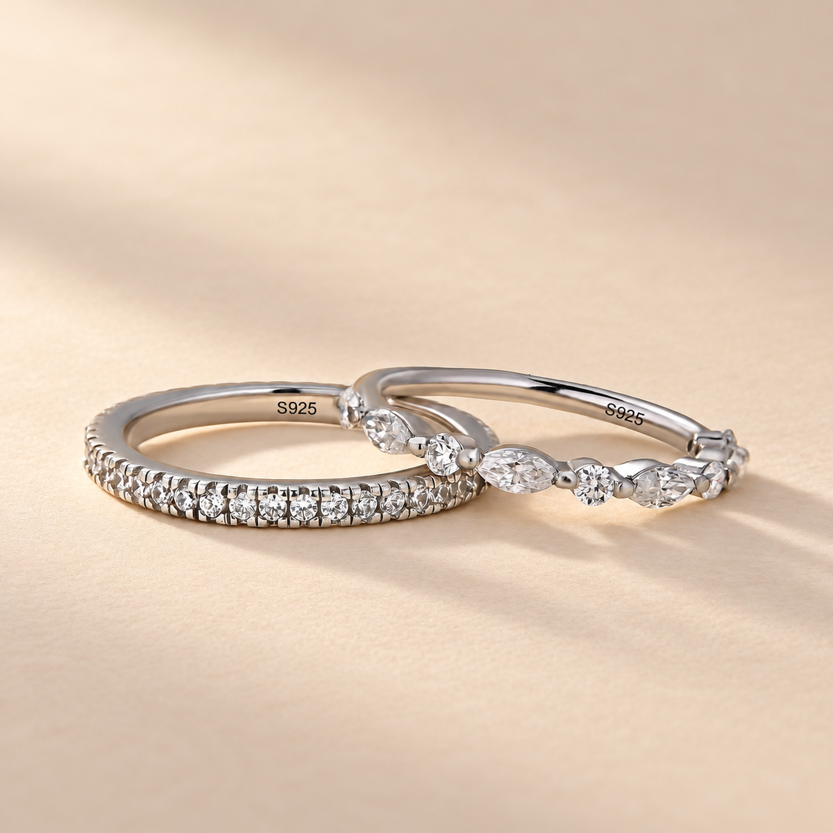 Eternity Stackable Round Cut & Marquise Cut Wedding Band Set