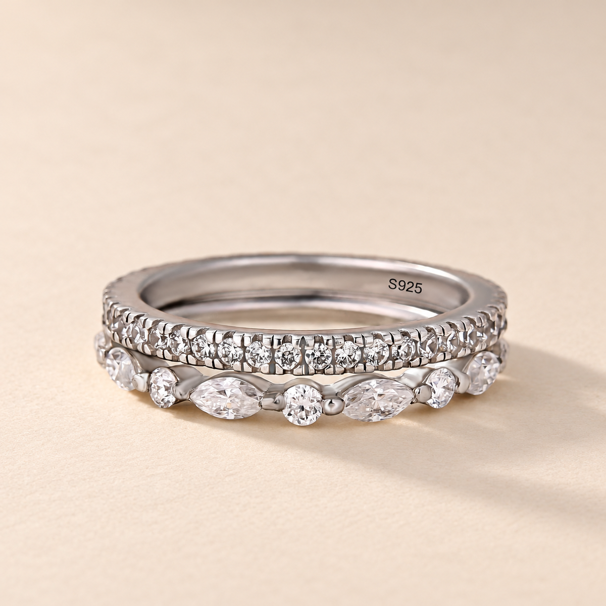 Eternity Stackable Round Cut & Marquise Cut Wedding Band Set