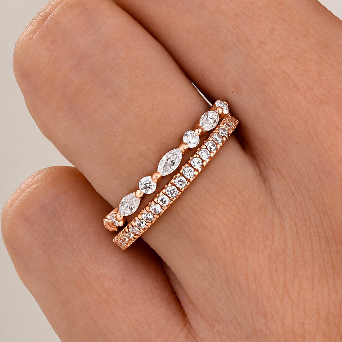 Eternity Stackable Round Cut & Marquise Cut Wedding Band Set
