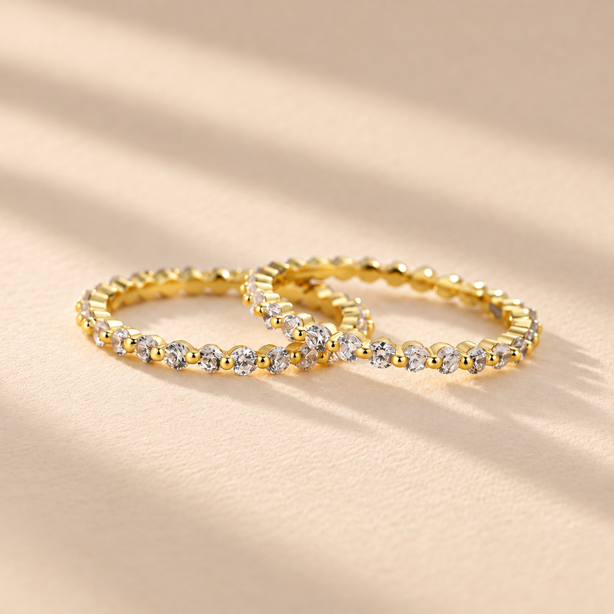 Louily Elegant Yellow Gold-Plated Round Cut Full Eternity Wedding Band Set In Sterling Silver