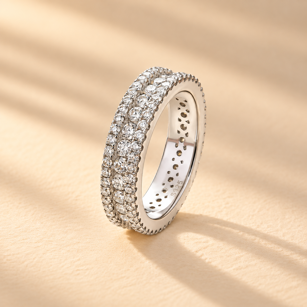 Moissanite 2.5Ct Classic Round Cut Wide Wedding Band In Sterling Silver