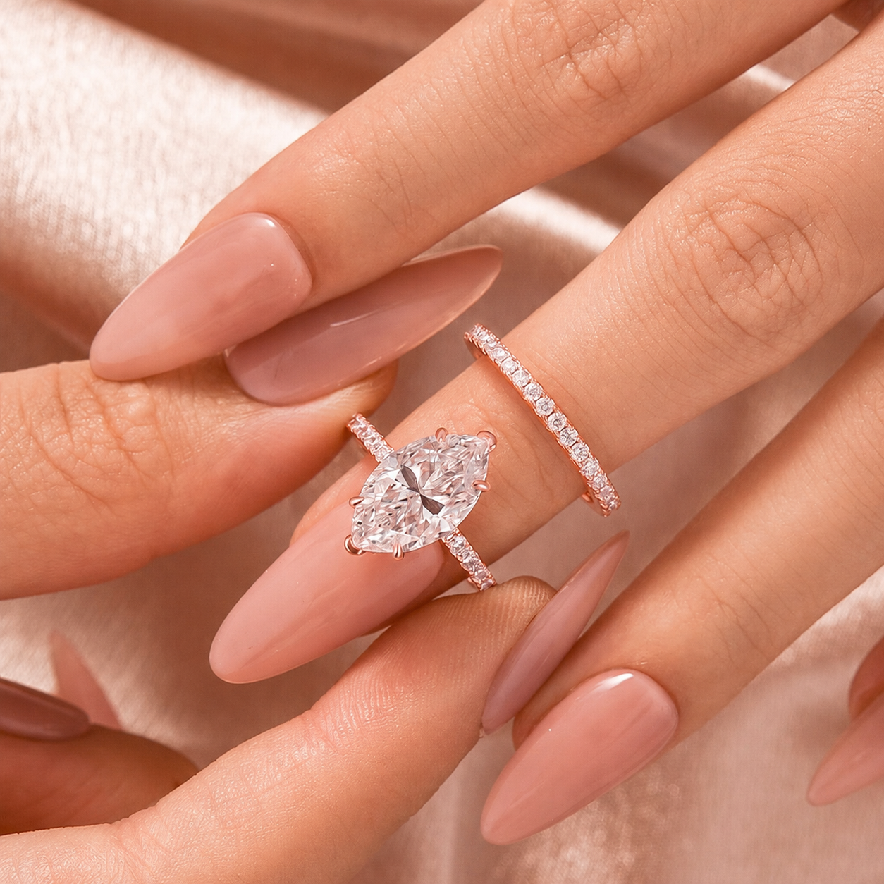 S925 4.0Ct Marquise Cut Wedding Ring Set Travel Ring With Classic Wedding Band For Women