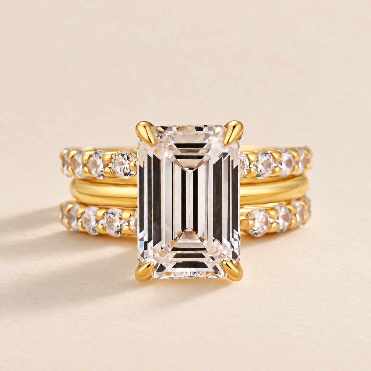 3PC 5.0Ct Emerald Cut Wedding Ring Set With Two Open Wedding Bands