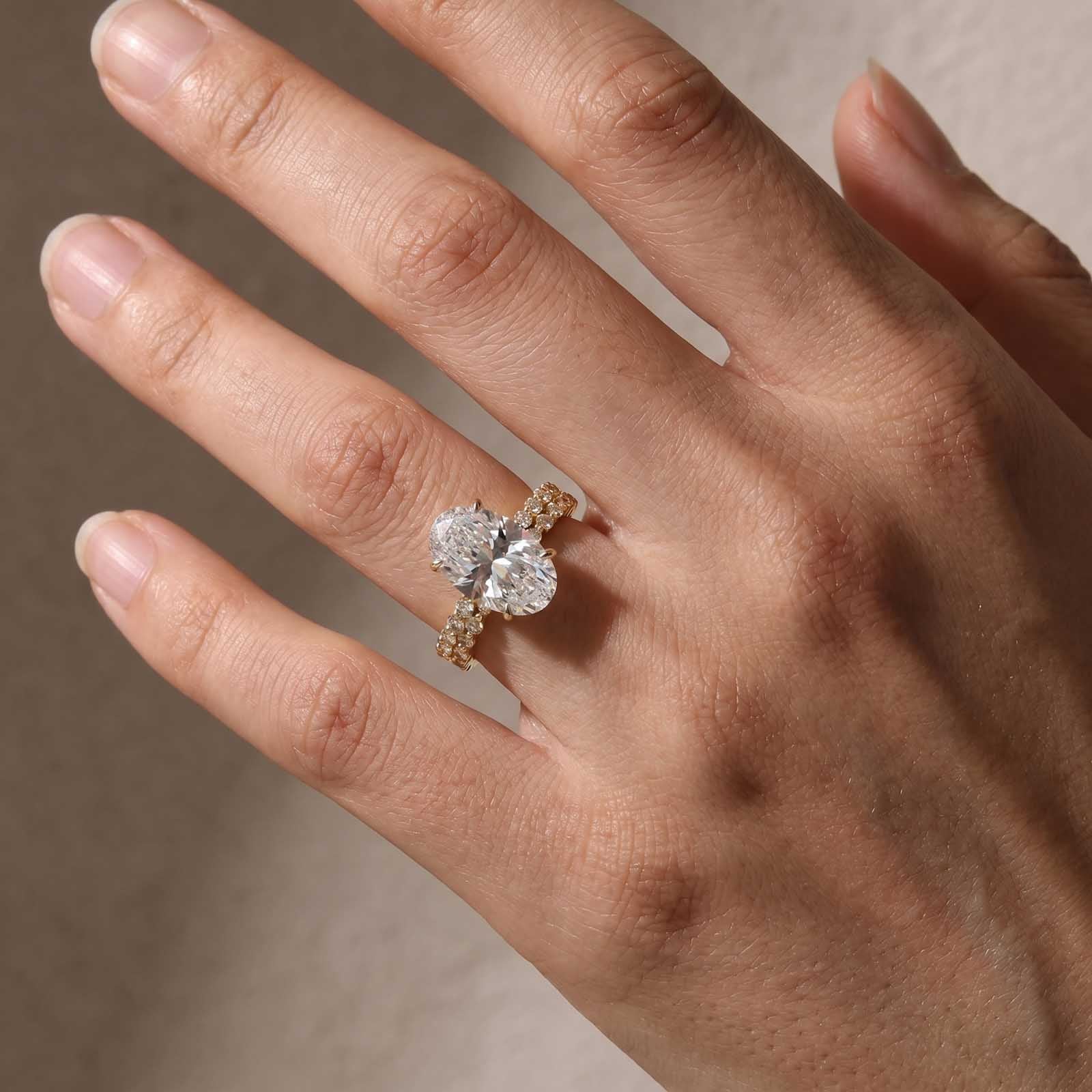 S925 6.0CT Oval Cut Engagement Ring with Half Eternity Thin Wedding Band Bridal Ring Sets