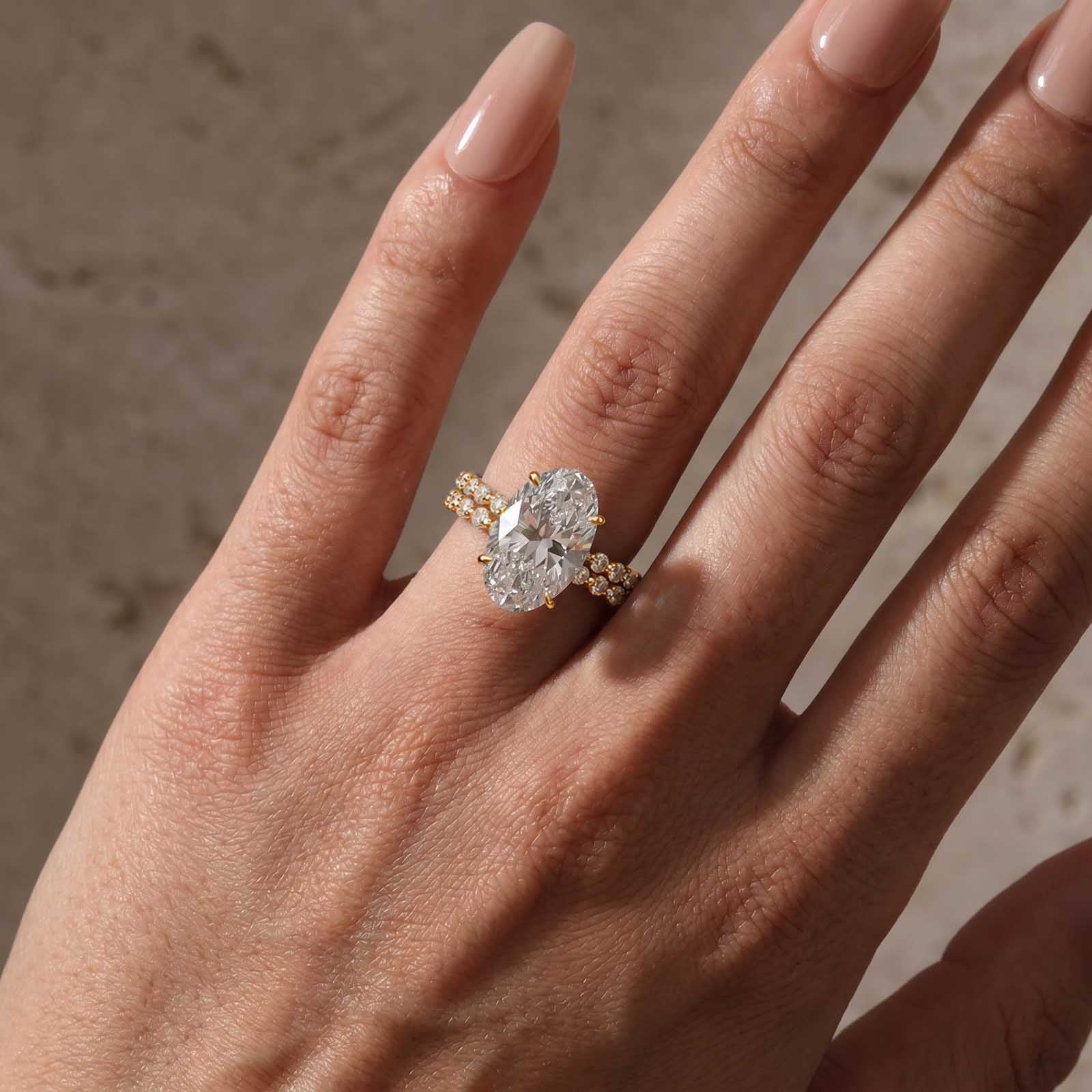 S925 6.0CT Oval Cut Engagement Ring with Half Eternity Thin Wedding Band Bridal Ring Sets