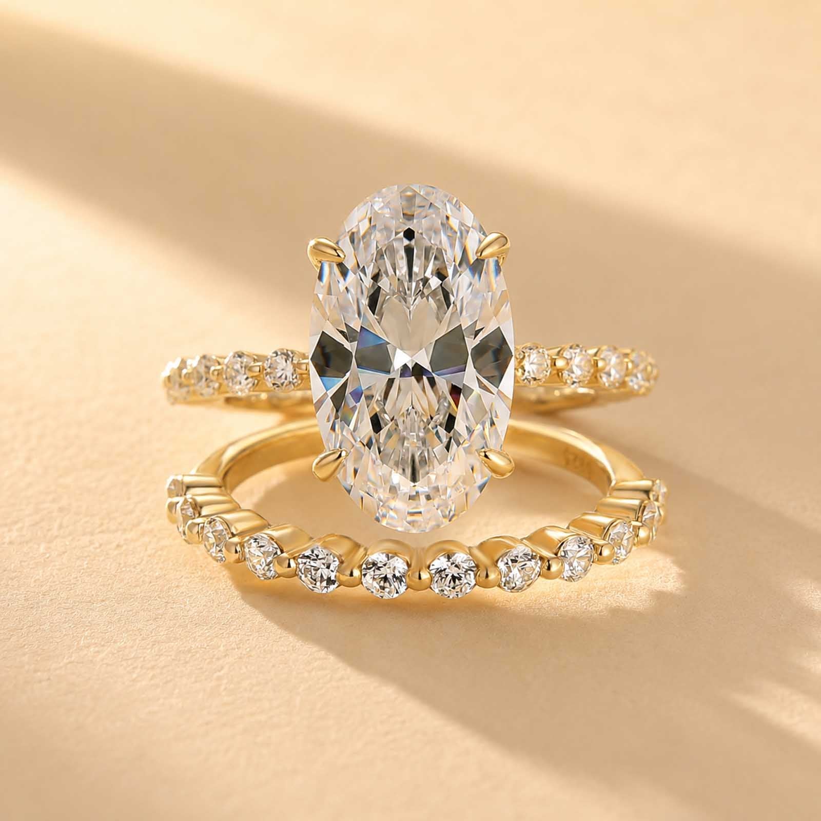 S925 6.0CT Oval Cut Engagement Ring with Half Eternity Thin Wedding Band Bridal Ring Sets