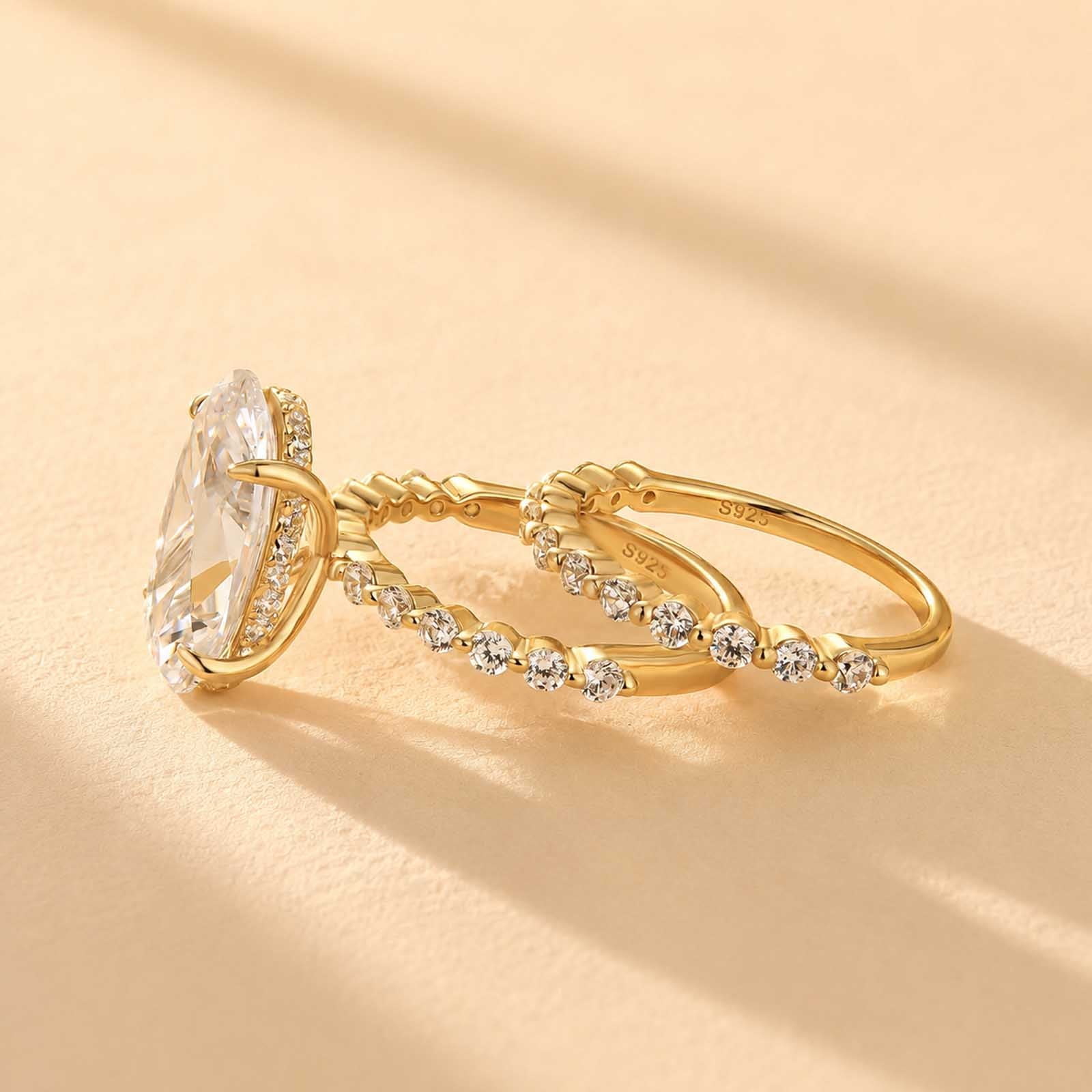 S925 6.0CT Oval Cut Engagement Ring with Half Eternity Thin Wedding Band Bridal Ring Sets