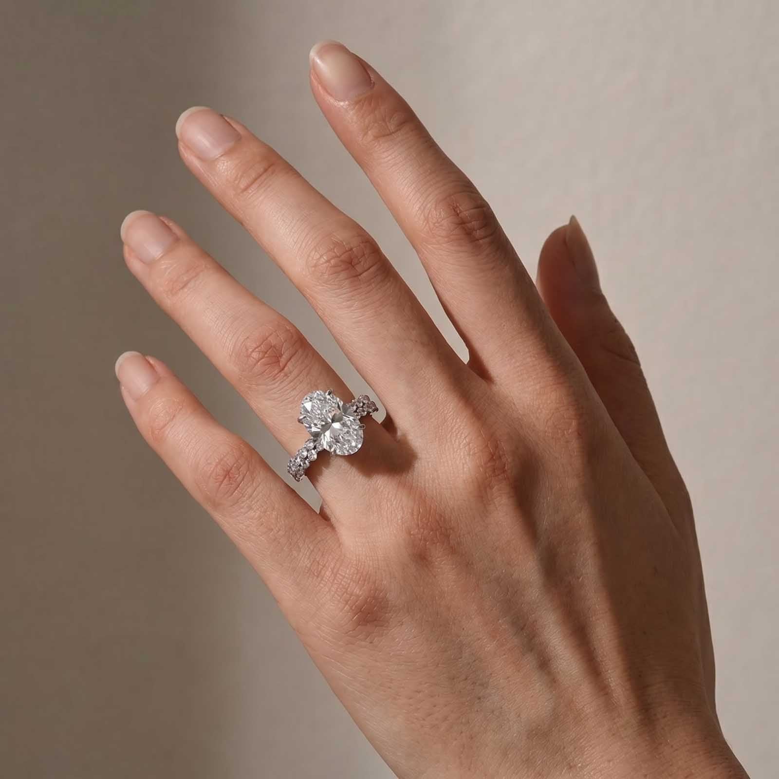 S925 6.0CT Oval Cut Engagement Ring in Sterling Silver with Classic Round Cut Half Eternity Thin Wedding Band