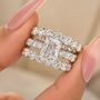 S925 3PC 4.0Ct Radiant Cut Engagement Ring & Round Cut Eternity Wedding Bands