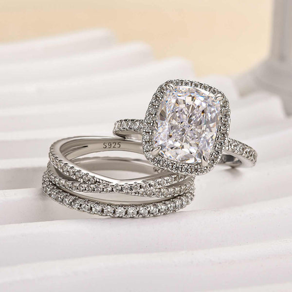 Louily Gorgeous Halo Cushion Cut 3PC Wedding Set In Sterling Silver