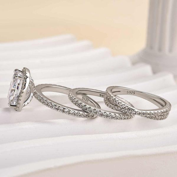 Louily Gorgeous Halo Cushion Cut 3PC Wedding Set In Sterling Silver