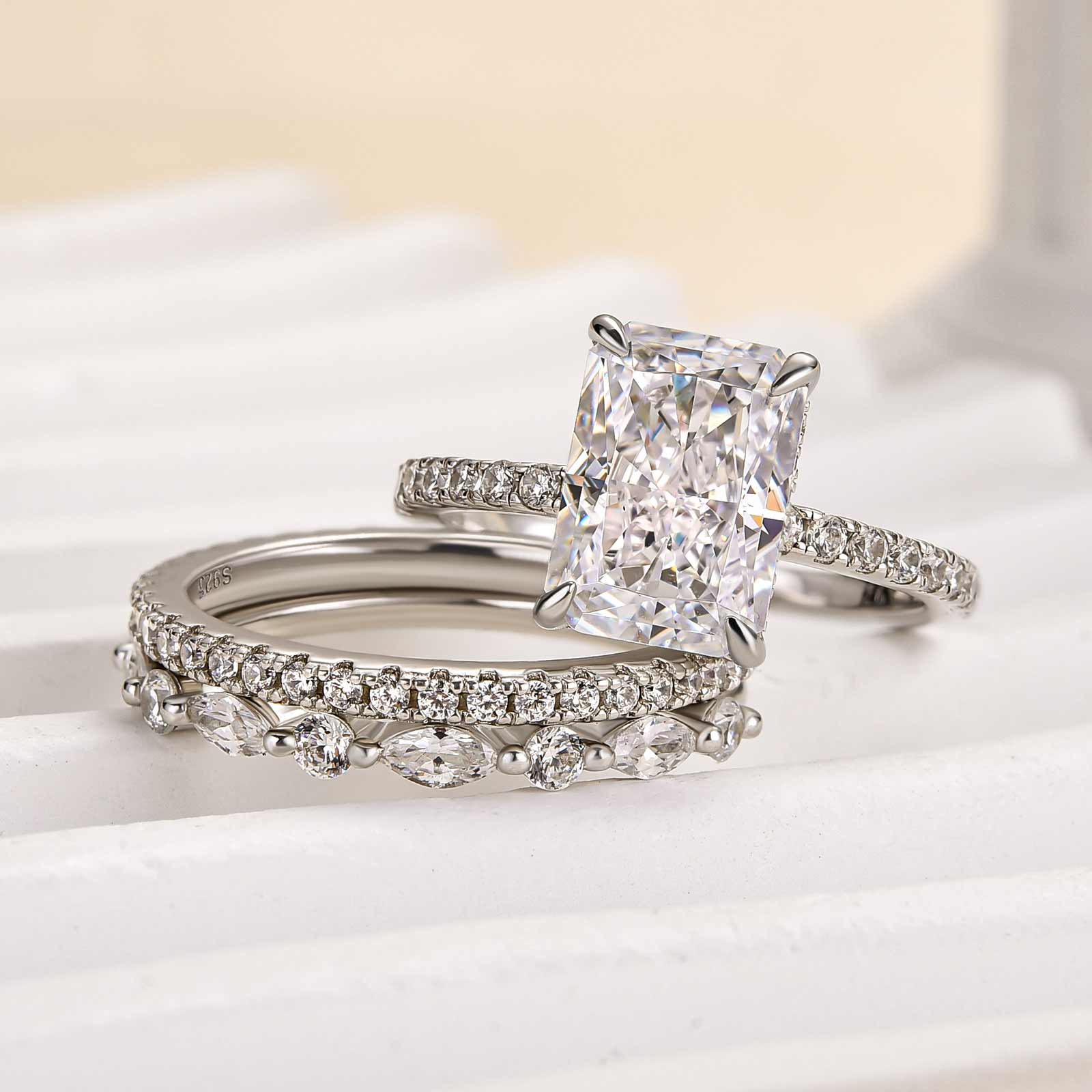 Louily Noble 3.5Ct Radiant Cut 3PC Wedding Ring Set - louilyjewelry