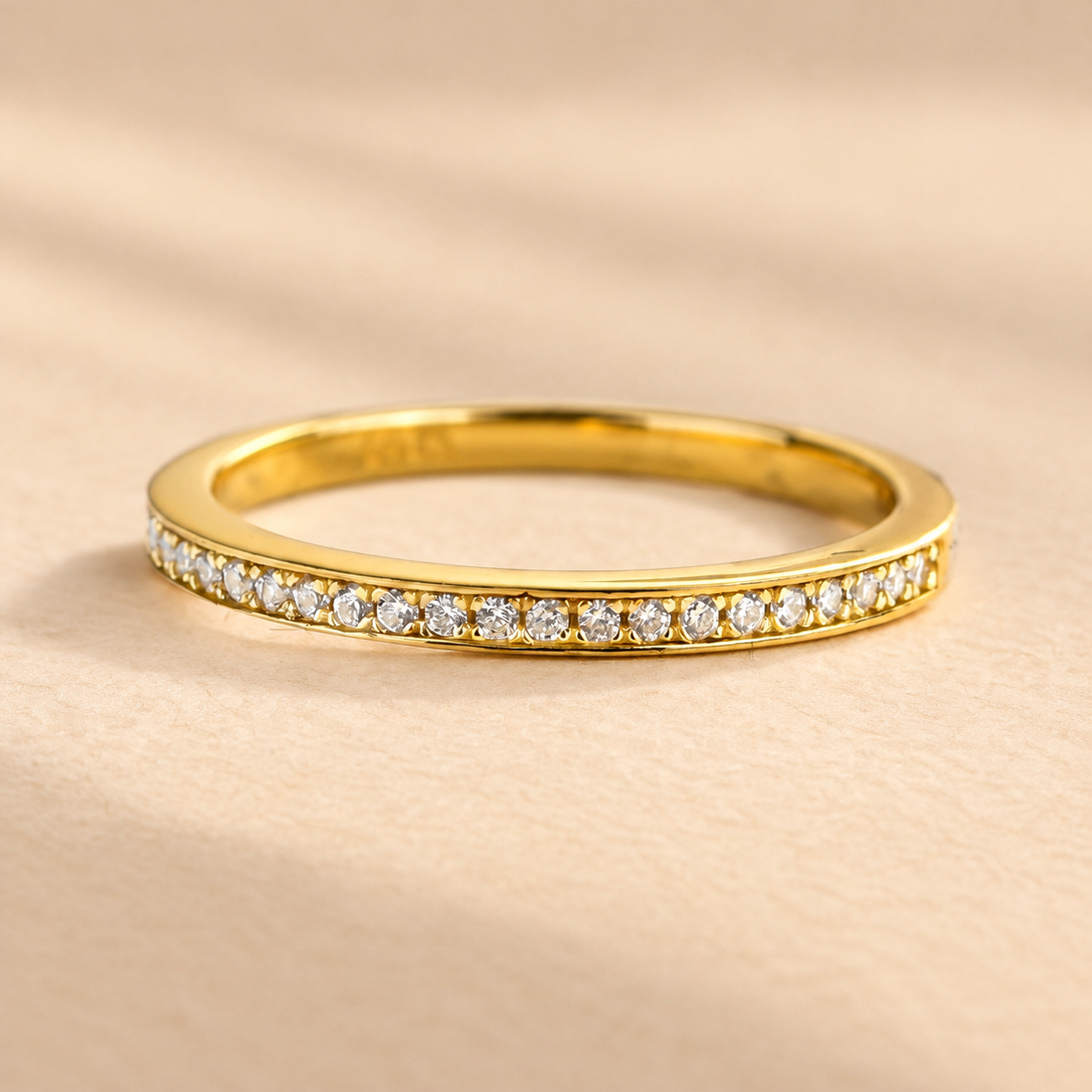 Louily 18K Yellow Gold-Plated Channel Set Curved Half Wedding Band
