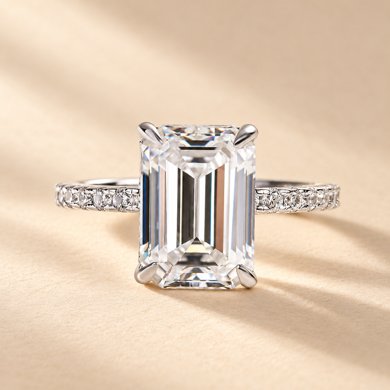 Moissanite 3.5Ct Emerald Cut Engagement Ring