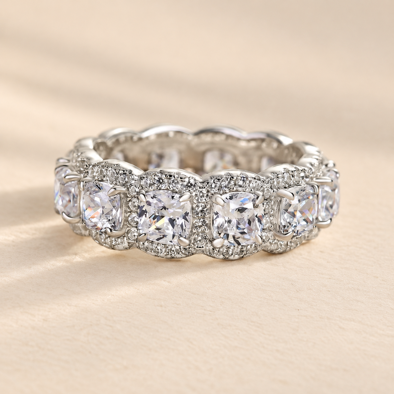 Louily Precious Halo Cushion Cut Wedding Band In Sterling Silver