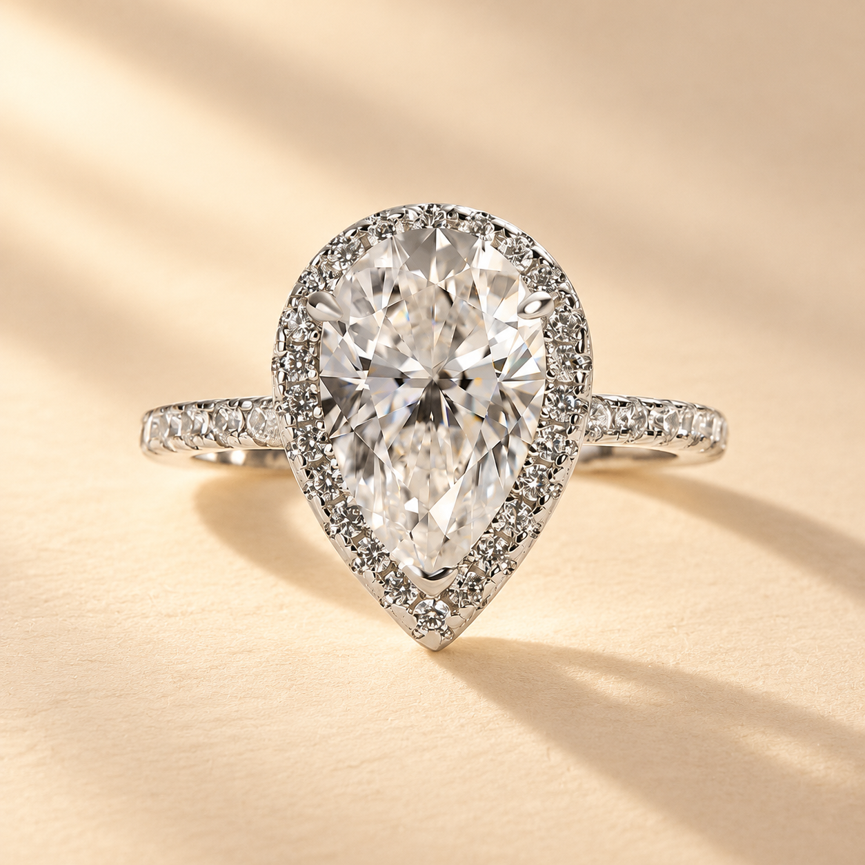 Moissanite 2.5Ct Halo Pear Cut Engagement Ring