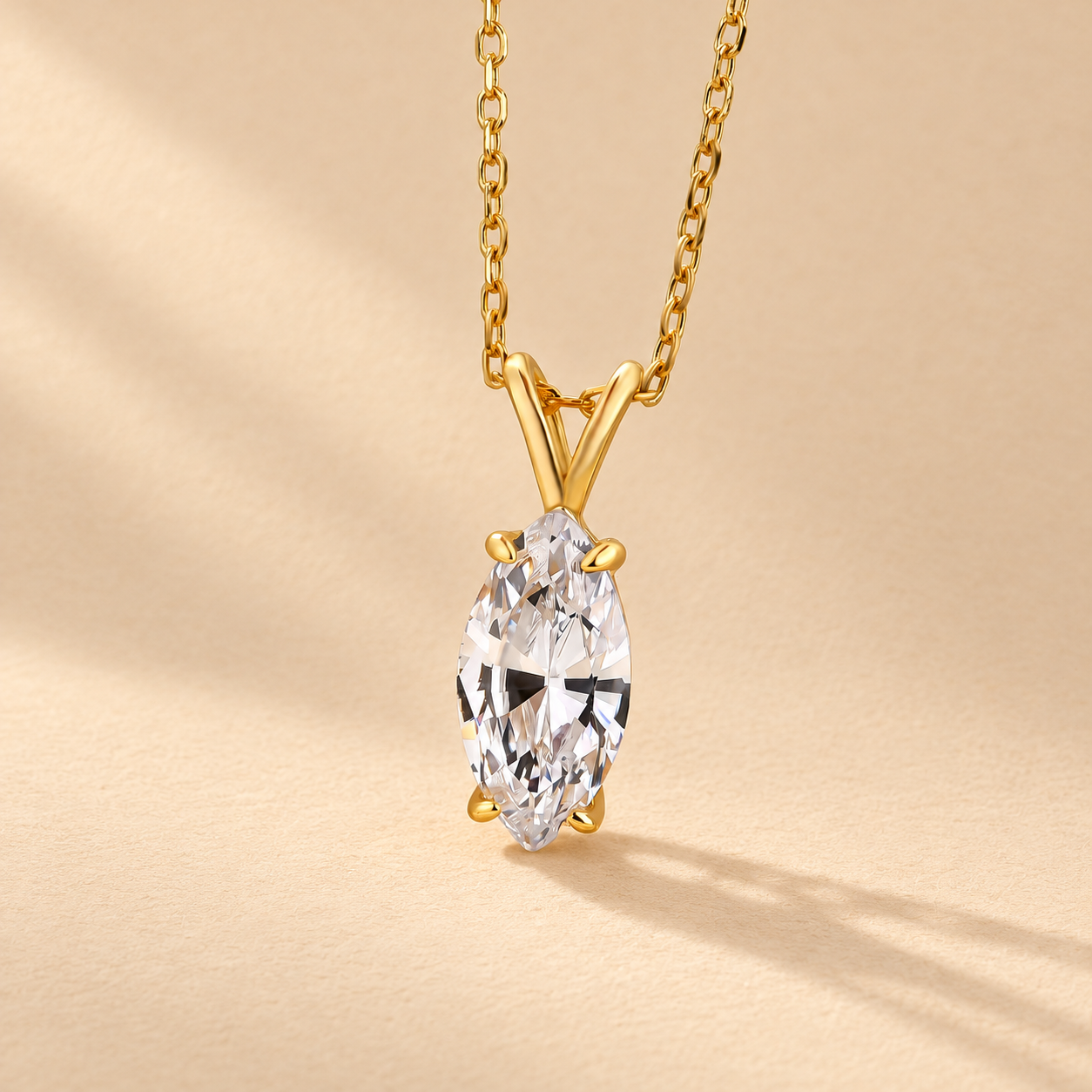 2.0Ct Marquise Cut Solitaire V-Shaped SettinPendant Necklace