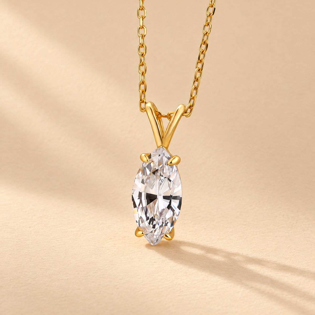 2.0Ct Marquise Cut Solitaire V-Shaped SettinPendant Necklace