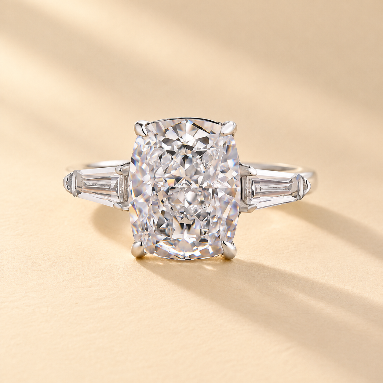Louily Exquisite White Gold Cushion Cut Three Stone Engagement Ring In Sterling Silver