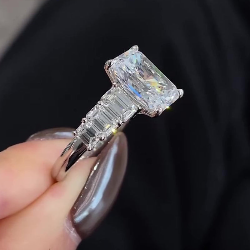 Louily Luxurious Radiant Cut Engagement Ring In Sterling Silver - louilyjewelry
