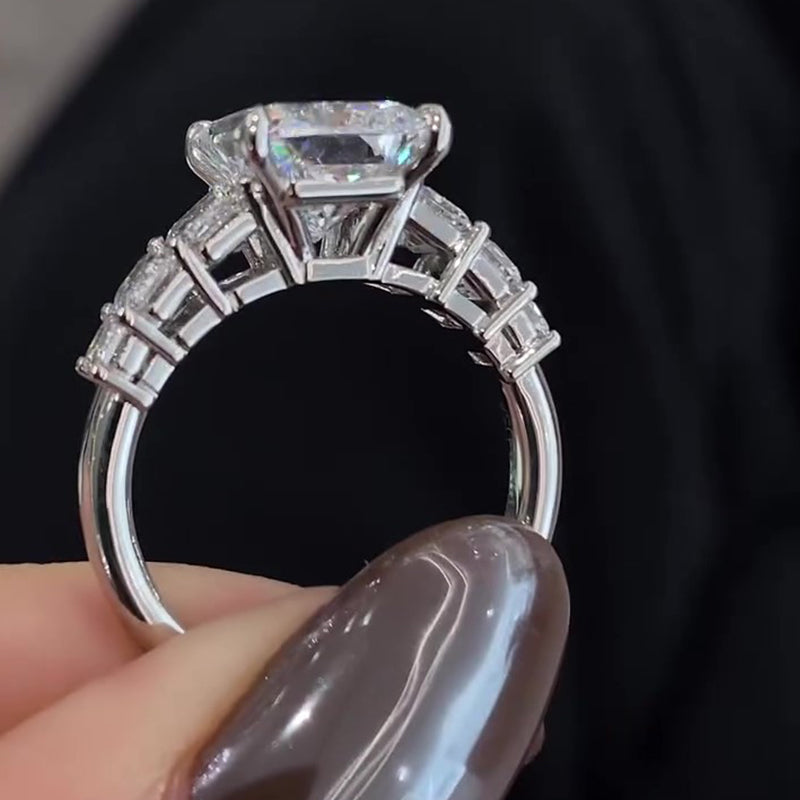 Louily Luxurious Radiant Cut Engagement Ring In Sterling Silver - louilyjewelry