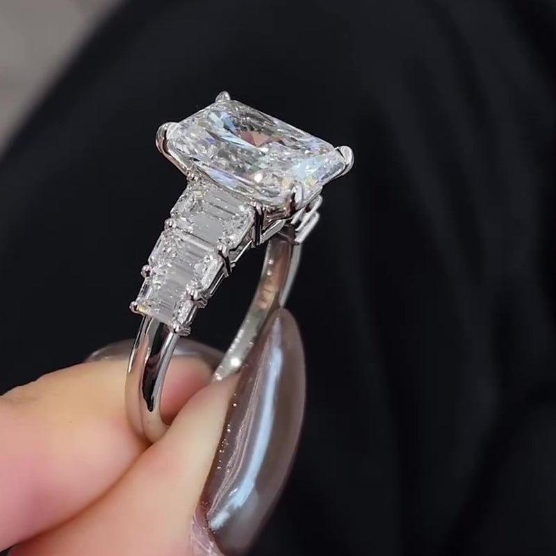 Louily Luxurious Radiant Cut Engagement Ring In Sterling Silver - louilyjewelry