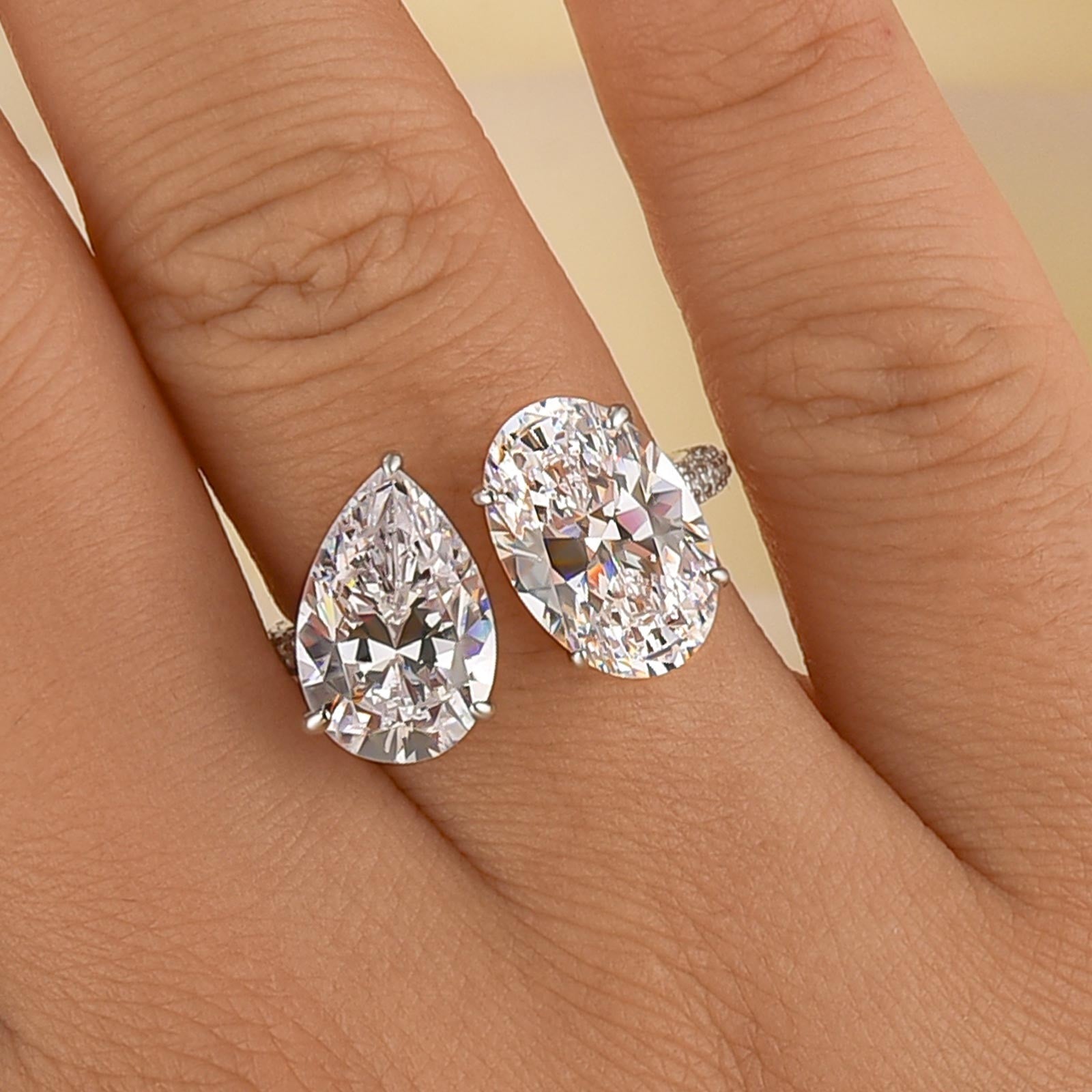 Louily Unique Double Stones Design Oval Cut & Pear Cut Engagement Ring