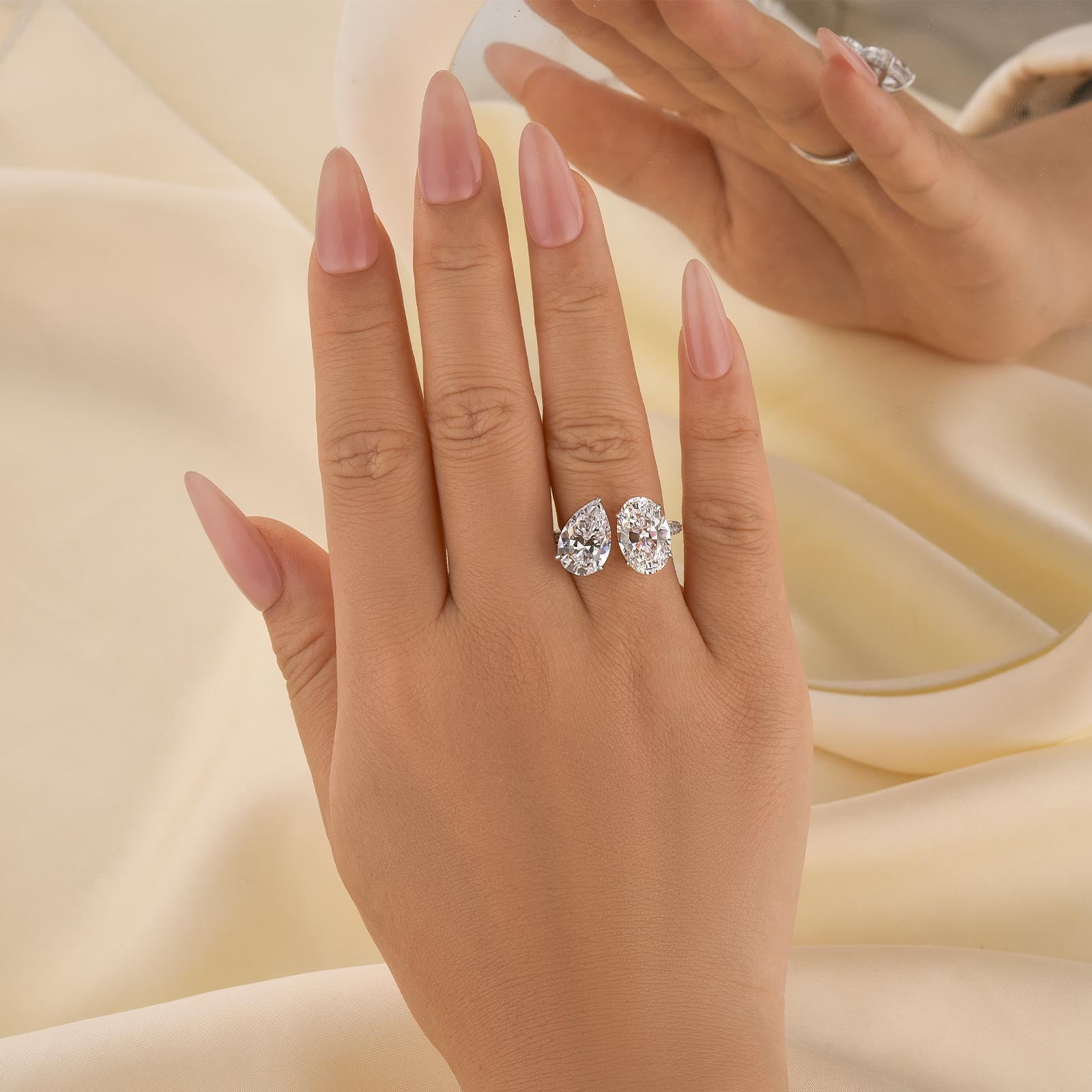 Louily Unique Double Stones Design Oval Cut & Pear Cut Engagement Ring