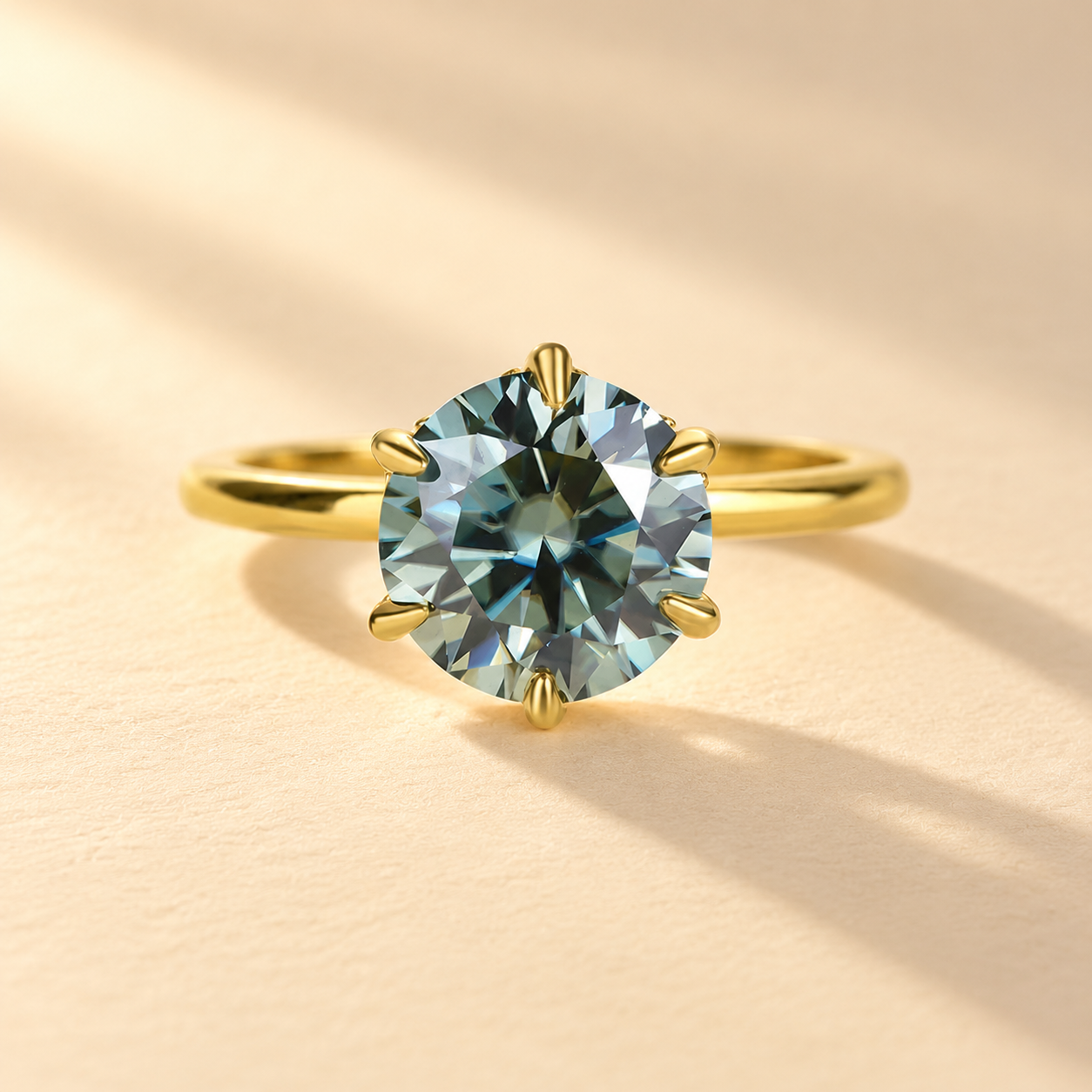 Moissanite Classic Round Cut Paraiba Tourmaline Engagement Ring