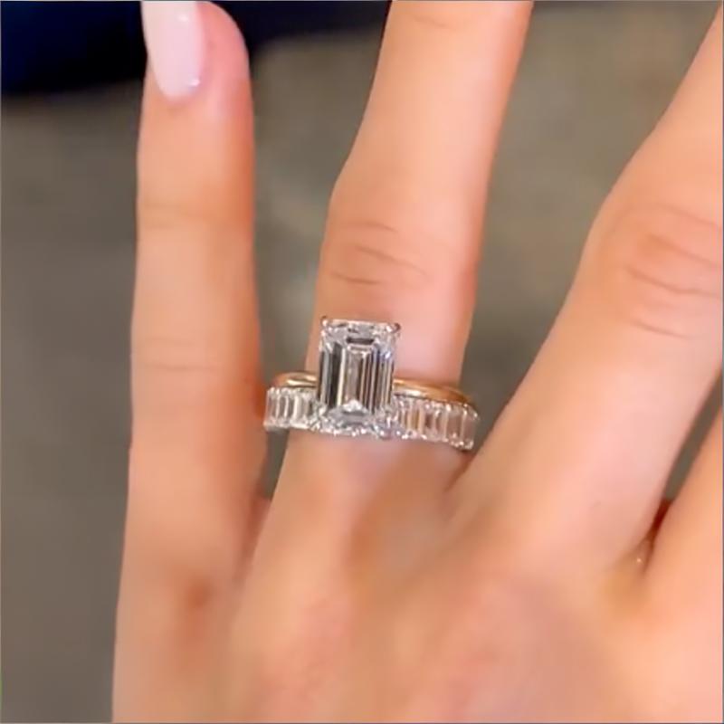 5.0Ct Solitaire Emerald Cut Wedding Ring Set with 925 Sterling Silver