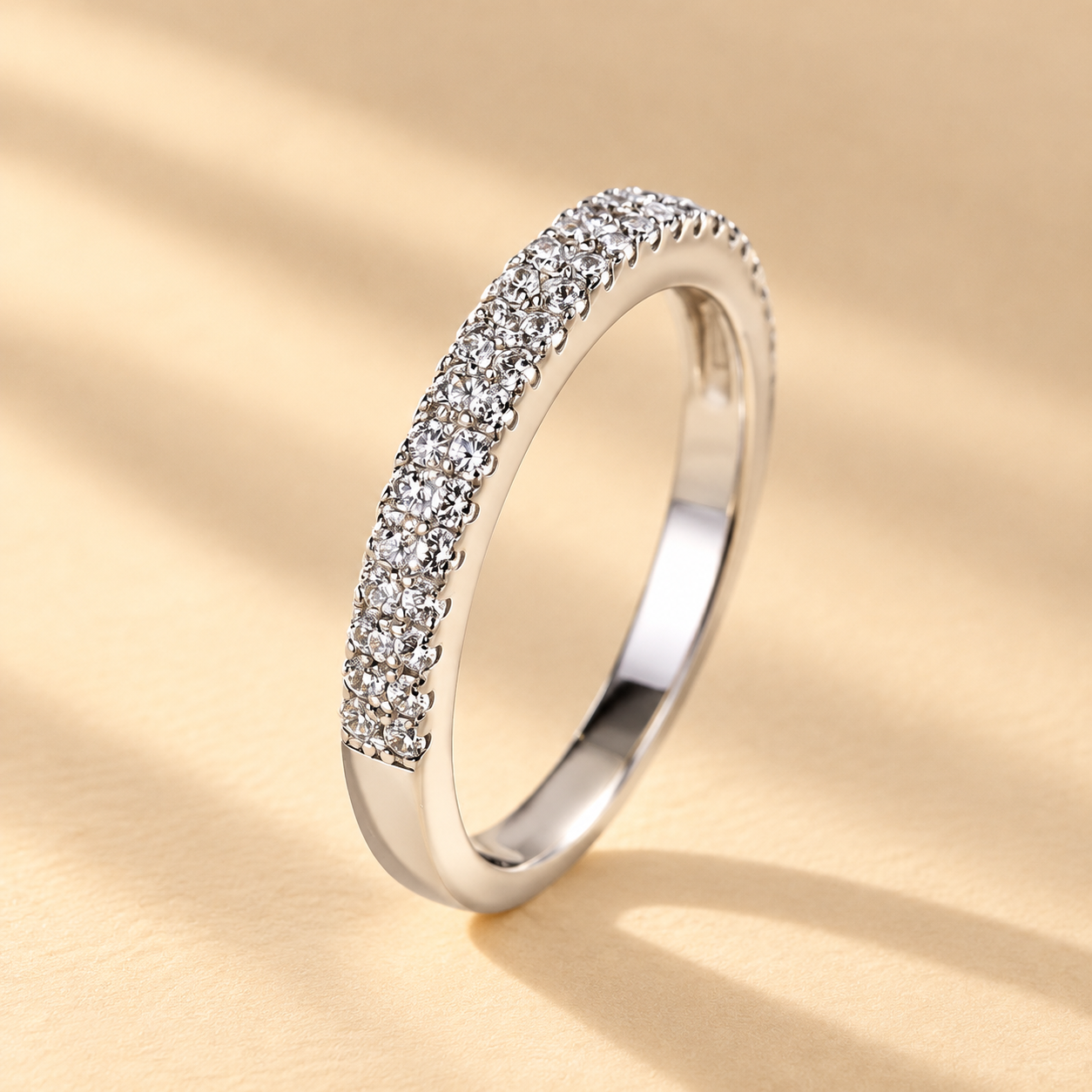 Louily 18K White Gold-Plated Double Halo Round Cut Women's Wedding Band In Sterling Silver