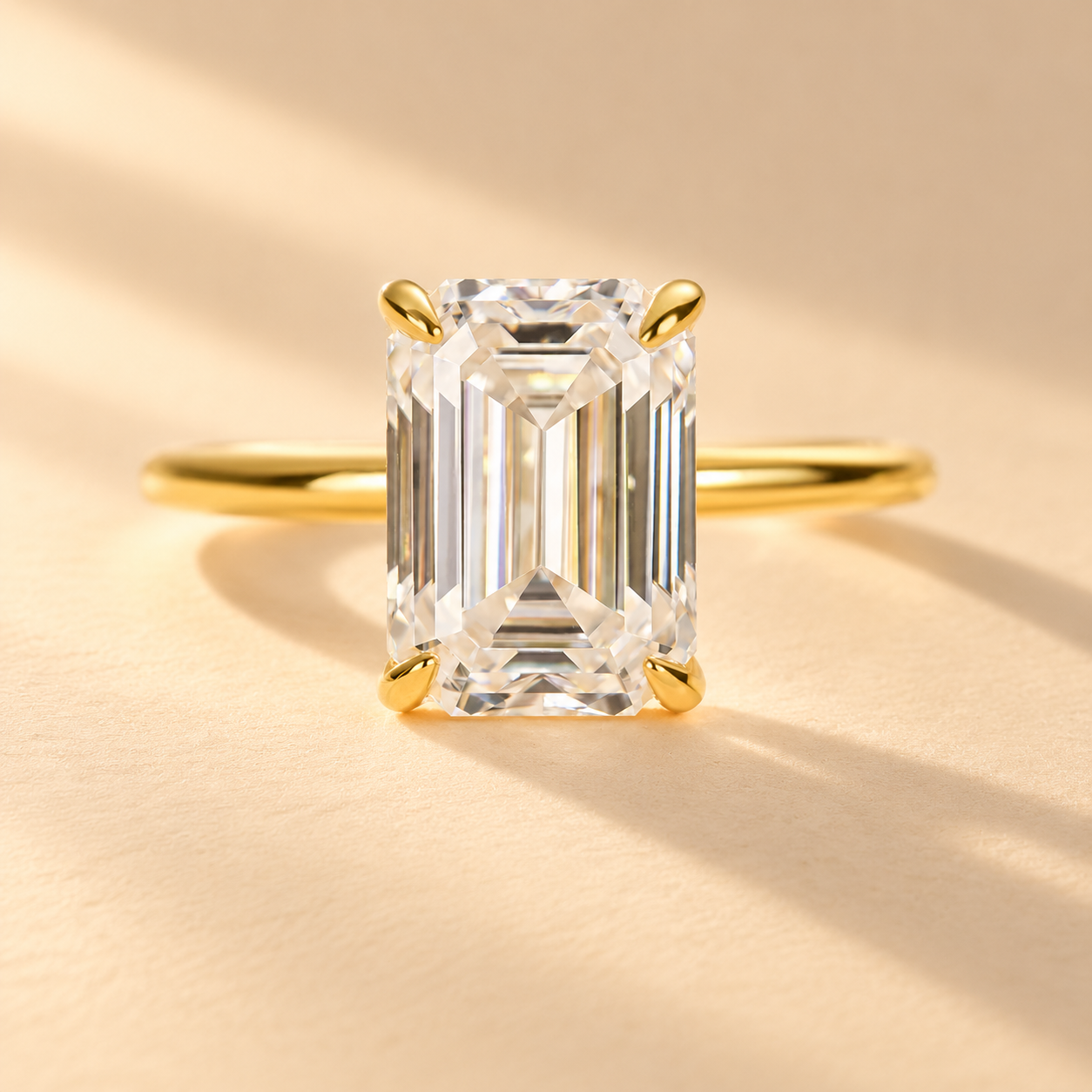 Moissanite 1.5- 3.5Ct Emerald Cut Solitaire White/Green Stone Engagement Ring For Everyday Wear