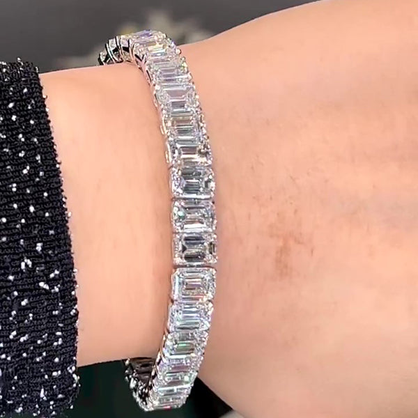 Romantic Classic White Emerald Cut Bracelet for Women In Sterling Silver