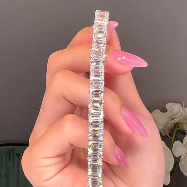 Romantic Classic White Emerald Cut Bracelet for Women In Sterling Silver