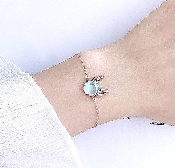 Louily Christmas Gift Reindeer Design Moonstone Bracelet In Sterling Silver